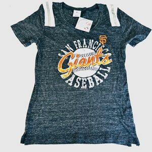 NEW SF Giants MLB Baseball Short Sleeve Dark Gray Heather V-Neck Shirt Women's M